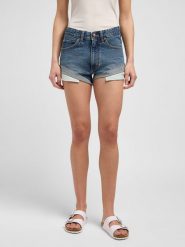 DAMSKIE SZORTY LEE RIDER SHORT 2IN CLASSIC INDIGO 112348989. Niebieskie szorty Lee, bez wzorów. Za 159.99 zł.