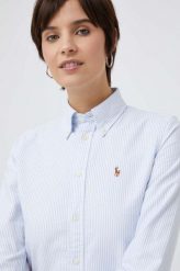Polo Ralph Lauren koszula bawełniana damska kolor niebieski slim z kołnierzykiem klasycznym. Niebieskie koszule Polo Ralph Lauren, l, bez wzorów, z bawełny, klasyczne, bez kołnierzyka, bez ramiączek. W wyprzedaży za 539.99 zł.