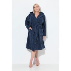 Damskie Szlafrok kaptur pasek trapezowy fason frotte. Niebieskie szlafroki damskie Ulla Popken, plus size, bez wzorów, z bawełny, bez ramiączek. Za 349.99 zł.