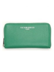 Victor & Hugo Paris Skórzany portfel "Kaya" w kolorze zielonym - 19 x 10 cm rozmiar: onesize. Zielone portfele Victor & Hugo Paris, bez wzorów, z materiału. Za 167.28 zł.