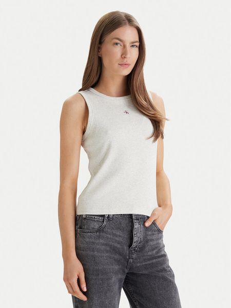 Calvin Klein Jeans Top LV047C201G Beżowy Slim Fit. Brązowe topy Calvin Klein Jeans, xs, bez wzorów, z bawełny, bez kołnierzyka, bez ramiączek. Za 88.99 zł.