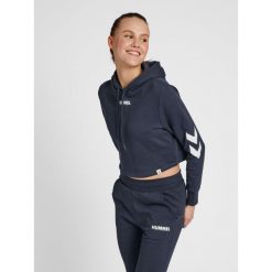 Damska bluza z kapturem crop top Hummel hmlLEGACY. Niebieskie bluzy Hummel, s, bez wzorów, z kapturem, na fitness i siłownię. Za 165.50 zł.