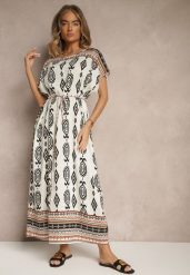 Biała Wiskozowa Sukienka o Pudełkowym Kroju w Etniczny Print Miriliana. Białe sukienki Renee, na co dzień, xl, z aplikacjami, z jeansu, eleganckie, bez kołnierzyka, bez ramiączek, maxi, kopertowe. W wyprzedaży za 55.99 zł.