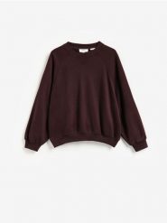 Bluza z włóknem bambusowym - ciemnobrązowy. Brązowe bluzy Reserved, l, bez wzorów, z dzianiny, bez ramiączek, bez kaptura. Za 169.99 zł.
