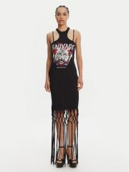 Versace Jeans Couture Sukienka codzienna Logo Fringes 78HAOE01 CJ02E Czarny Regular Fit. Czarne sukienki Versace Jeans Couture, na co dzień, xxs, bez wzorów, z bawełny, bez kołnierzyka, bez ramiączek, proste. Za 919.99 zł.