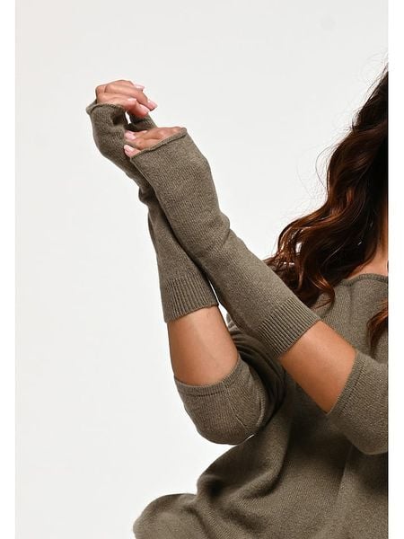 AUTHENTIC CASHMERE Kaszmirowe mitenki "Serre" w kolorze khaki rozmiar: onesize. Brązowe rękawiczki AUTHENTIC CASHMERE, bez wzorów, z kaszmiru. Za 108.99 zł.