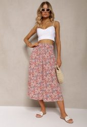 Różowe Szerokie Spodnie Culotte High Waist z Gumką w Talii Vikiisona. Czerwone jeansy Renee, na lato, l, bez wzorów, z jeansu, z podwyższonym stanem. W wyprzedaży za 35.99 zł.