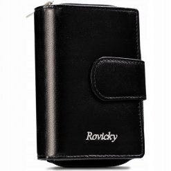 Portfel czarny Rovicky R-RD41-GCL. Czarne portfele ROVICKY, bez wzorów, ze skóry. Za 65.55 zł.