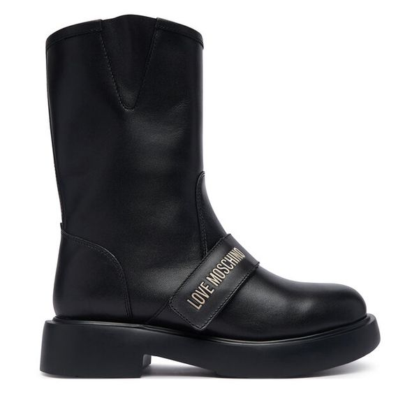 Botki LOVE MOSCHINO. Czarne botki Love Moschino, bez wzorów, bez obcasa, na płaskiej podeszwie, bez zapięcia. Za 1,299.00 zł.
