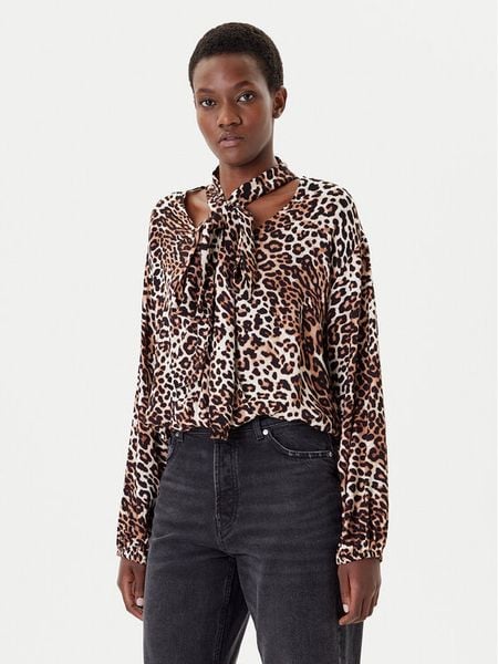 HUGO Bluzka Cunea-1 50546781 Brązowy Oversize. Brązowe bluzki Hugo, bez wzorów, z wiskozy, bez kołnierzyka, bez ramiączek. Za 449.99 zł.