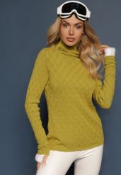 Zielony Golf z Wiskozą w Tłoczony Wzór Przeszyty Metaliczną Nitką Neldora. Zielone swetry Renee, na zimę, bez wzorów, z jeansu, eleganckie, bez ramiączek. W wyprzedaży za 71.99 zł.
