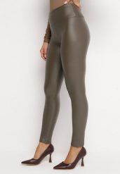 Ciemnozielone Ocieplane Legginsy z Imitacji Skóry Heiers. Zielone legginsy Born2be, bez wzorów, z jeansu. W wyprzedaży za 42.49 zł.