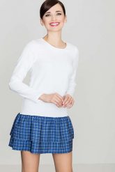 Niebieska Sukienka z Podwójna Falbanką w Kratę. Niebieskie sukienki Katrus, l, bez wzorów, z dzianiny, bez kołnierzyka, bez ramiączek. Za 239.00 zł.