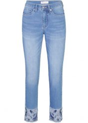 Dżinsy Slim mid waist, ze stretchem. Niebieskie jeansy bonprix, bez wzorów, z jeansu, klasyczne. Za 144.99 zł.