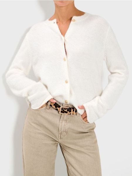 Sweter z ozdobnymi guzikami - biały. Białe swetry Sinsay, l, bez wzorów, bez ramiączek. Za 59.99 zł.