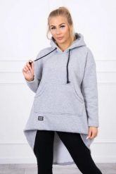 Bluza ocieplana z długim tyłem i kapturem szara. Szare bluzy KESI, l, bez wzorów, z bawełny, bez ramiączek. Za 238.37 zł.