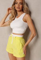 Żółte Szorty z Bawełny z Gumką w Talii Timapella. Żółte szorty Renee, z aplikacjami, z bawełny, eleganckie. W wyprzedaży za 31.99 zł.