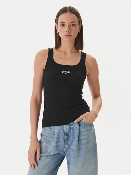 Guess Jeans Top W6GPZ2 KA0H1 Czarny Slim Fit. Czarne topy Guess Jeans, xs, z aplikacjami, z bawełny, bez kołnierzyka, bez ramiączek. Za 91.99 zł.
