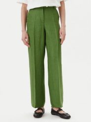 Weekend Max Mara Spodnie materiałowe Malizia 2515131052 Zielony Regular Fit. Zielone spodnie materiałowe Weekend Max Mara, bez wzorów, ze lnu. Za 1,069.00 zł.