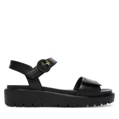 Sandały Ara. Czarne sandały ara, bez wzorów, bez obcasa, na płaskiej podeszwie, bez zapięcia. Za 429.99 zł.