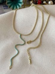 Luseera Pozłacany naszyjnik z cyrkoniami - dł. 58 cm rozmiar: onesize. Niebieskie naszyjniki Luseera, z materiału, z cyrkonią, pozłacane. Za 43.99 zł.