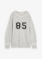 Sweter oversize z obniżoną linią ramion. Szare swetry bonprix, bez wzorów, bez ramiączek. Za 94.99 zł.