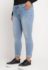 Niebieskie Jeansy z Ozdobnymi Przetarciami o Fasonie Skinny Neveatam. Niebieskie jeansy Born2be, bez wzorów, z jeansu, eleganckie. Za 79.99 zł.