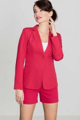 Elegancki Czerwony Żakiet na Jeden Guzik z wywijanym Mankietem. Czerwone marynarki i żakiety Katrus, l, bez wzorów, z materiału, eleganckie, bez ramiączek. Za 249.00 zł.