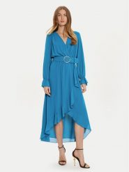 Rinascimento Sukienka koktajlowa CFC0121218003 Błękitny Regular Fit. Niebieskie sukienki Rinascimento, xs, bez wzorów, z syntetyku, wizytowe, bez kołnierzyka, bez ramiączek. Za 319.99 zł.
