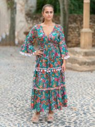 Isla Bonita by SIGRIS Sukienka w kolorze morskim ze wzorem rozmiar: XL. Niebieskie sukienki Isla Bonita by SIGRIS, xl, z aplikacjami, z bawełny, bez kołnierzyka, bez ramiączek, maxi, rozkloszowane. Za 131.74 zł.