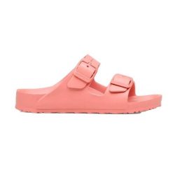 Klapki damskie Birkenstock Arizona Eva. Brązowe klapki Birkenstock, bez wzorów, z materiału, bez obcasa, bez zapięcia. Za 372.00 zł.