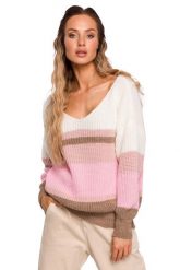 Sweter w Paski z Dekoltem V - Model 4. Swetry MOE, l, bez wzorów, z materiału, bez ramiączek. Za 218.90 zł.