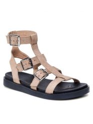 JENNY Sandały TS5184-02 Beżowy. Brązowe sandały Jenny, bez wzorów, z materiału, bez obcasa, na płaskiej podeszwie, bez zapięcia. Za 69.99 zł.