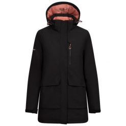 Trespass Hosho - Damska kurtka przeciwdeszczowa czarna. Czarne kurtki przeciwdeszczowe Trespass, bez wzorów, z puchu, bez kaptura, trekkingowe. Za 512.99 zł.