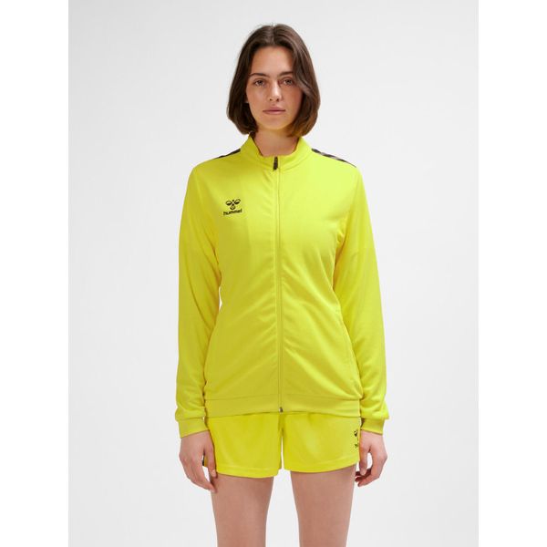 Damska bluza dresowa z poliestru zapinana na zamek Hummel Authentic. Żółte bluzy Hummel, bez wzorów, z dresówki, sportowe, bez ramiączek, bez kaptura. Za 212.50 zł.