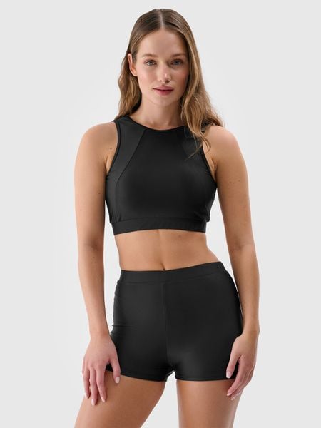 4F Dół od bikini damski - czarny L. Czarne bikini 4f, bez wzorów, z elastanu, wakacyjne. W wyprzedaży za 49.99 zł.