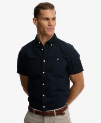 Superdry Koszula Preppy Oxford krótki rękaw z bawełny organicznej. Niebieskie koszule Superdry, xl, bez wzorów, z bawełny, klasyczne, bez kołnierzyka, bez ramiączek. Za 282.85 zł.