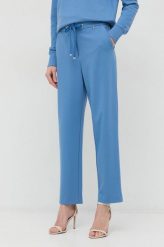 BOSS spodnie damskie kolor niebieski proste high waist. Niebieskie spodnie materiałowe Boss, bez wzorów, z materiału, z podwyższonym stanem. Za 779.99 zł.