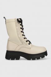 Calvin Klein Jeans workery Chunky Combat Laceup damskie kolor beżowy na platformie. Brązowe botki Calvin Klein Jeans, bez wzorów, z gumy, z okrągłym noskiem, bez obcasa, na platformie, bez zapięcia. W wyprzedaży za 719.99 zł.