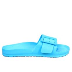 Klapki gumowe z klamerką Romero L.BLUE niebieskie. Niebieskie klapki bez wzorów, z gumy, sportowe, bez obcasa, bez zapięcia. Za 84.62 zł.