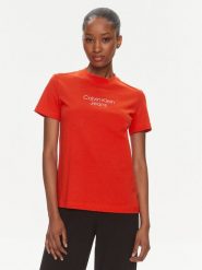 Calvin Klein Jeans T-Shirt Institutional J20J223222 Czerwony Regular Fit. Czerwone t-shirty Calvin Klein Jeans, xs, bez wzorów, z bawełny, bez kołnierzyka, bez ramiączek. Za 99.99 zł.