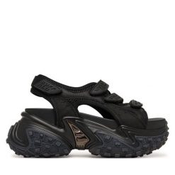 Sandały Buffalo. Czarne sandały Buffalo, bez wzorów, bez obcasa, na płaskiej podeszwie, bez zapięcia. Za 429.99 zł.