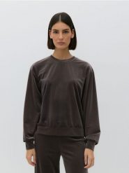 Welurowa bluza - brązowy. Brązowe bluzy Reserved, l, bez wzorów, z dzianiny, bez ramiączek, bez kaptura. W wyprzedaży za 59.99 zł.