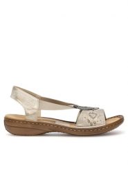 Rieker Sandały 608B9-60 Złoty. Żółte sandały Rieker, bez wzorów, z syntetyku, bez obcasa, na płaskiej podeszwie, bez zapięcia. Za 289.99 zł.