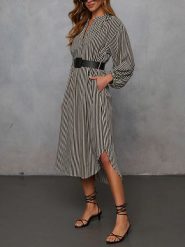 Milan Kiss Sukienka w kolorze czarno-beżowym rozmiar: L. Brązowe sukienki Milan Kiss, l, bez wzorów, bez kołnierzyka, bez ramiączek, midi. Za 173.99 zł.