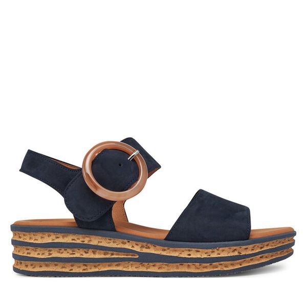 Sandały Gabor. Niebieskie sandały Gabor, bez wzorów, bez obcasa, na koturnie, bez zapięcia. Za 589.99 zł.