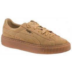 Buty do chodzenia damskie Puma Suede Platform. Brązowe buty treningowe Puma, bez wzorów, bez zapięcia, trekkingowe, puma suede. W wyprzedaży za 139.00 zł.