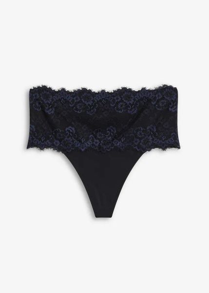 Stringi średnio modelujące z koronką. Czarne bielizna modelująca bonprix, bez wzorów, z koronki. Za 79.99 zł.