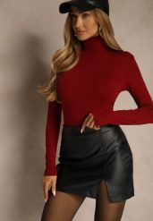 Bordowy Golf z Bawełną w Klasycznym Stylu Reiredia. Czerwone swetry Renee, bez wzorów, z bawełny, klasyczne, bez ramiączek. Za 49.99 zł.