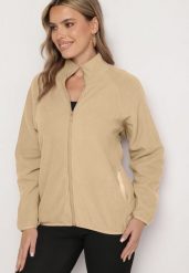 Beżowa Bluza na Suwak o Prostym Kroju ze Stójką i Kieszeniami Esamira. Brązowe bluzy Born2be, l, bez wzorów, z jeansu, eleganckie, bez ramiączek, bez kaptura. Za 44.99 zł.